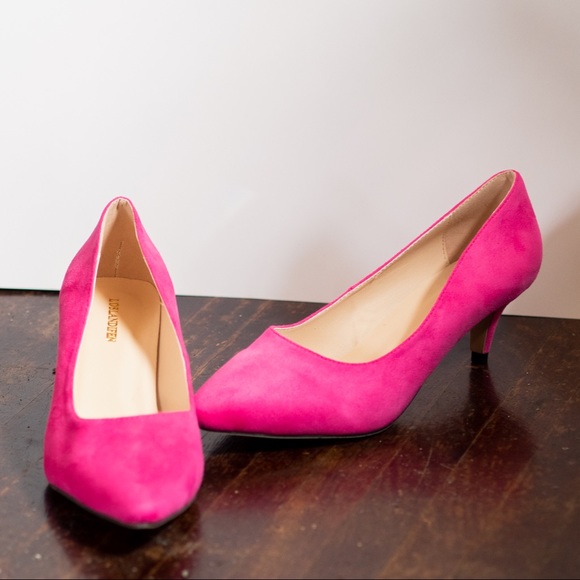 bright pink kitten heel shoes